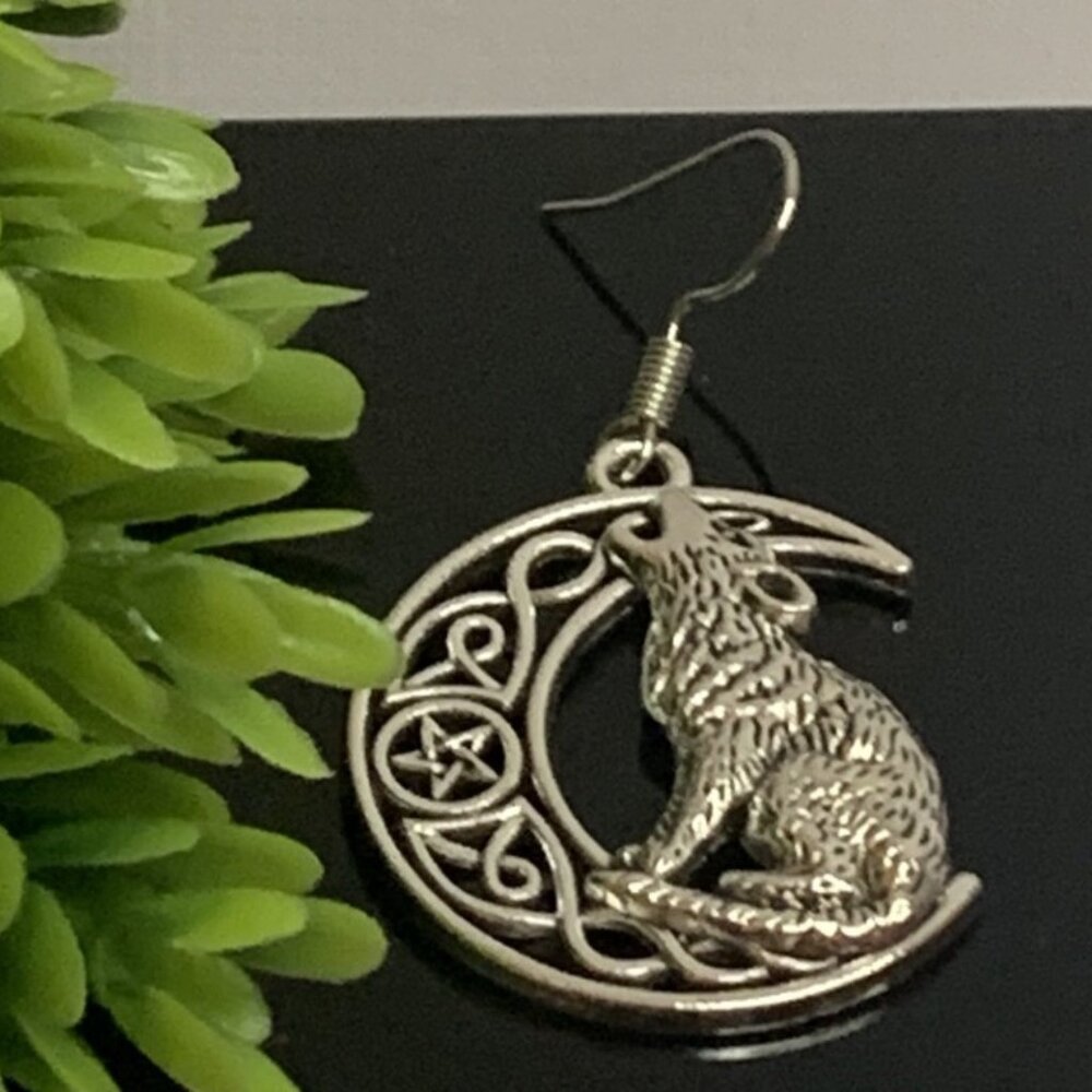Wolf Earrings, Punk Goth Earrings, Moon Earrings, Gift Idea, Wolf Lover, Moon